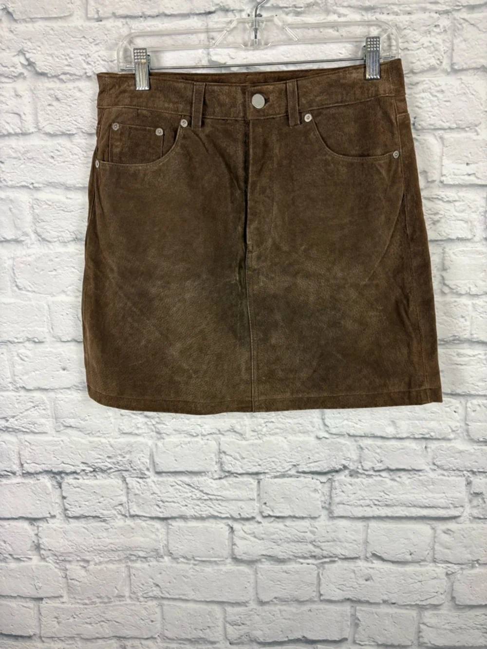 NWT Blank NYC Downtown Trend Brown Suede Leather Mini Skirt size 28